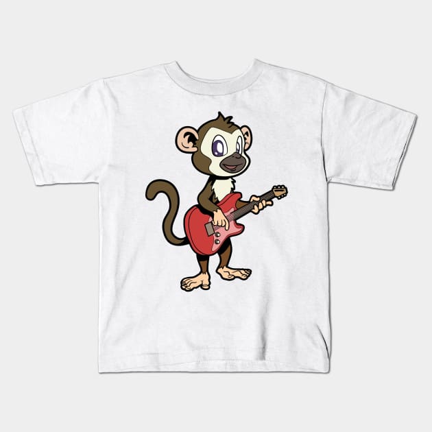Squirrel monkey playing electric guitar Kids T-Shirt by Modern Medieval Design